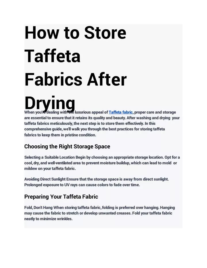 how to store taffeta fabrics after drying