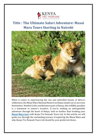 The Ultimate Safari Adventure: Masai Mara Tours Starting in Nairobi