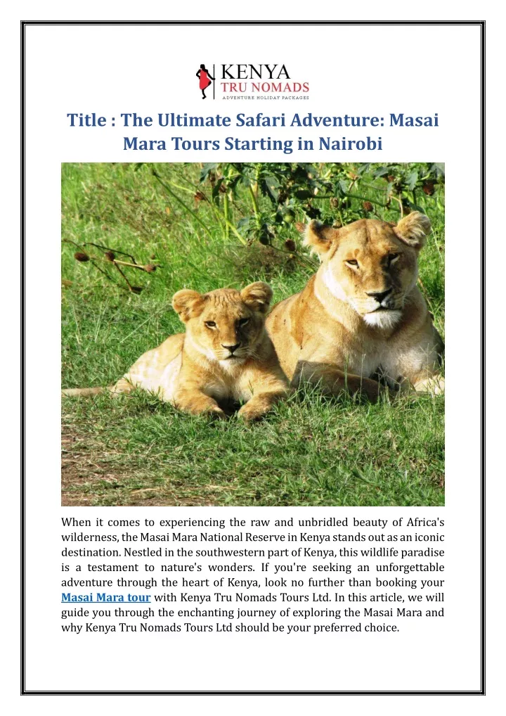 title the ultimate safari adventure masai mara