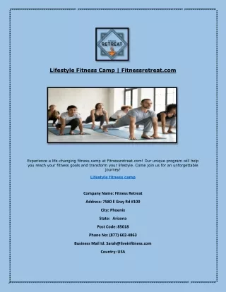 Lifestyle Fitness Camp | Fitnessretreat.com