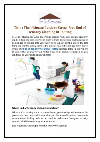 The Ultimate Guide to Stress-Free End of Tenancy Cleaning in Tooting
