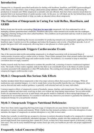 Exposing Misconceptions About Omeprazole and Increased Danger of Cardiovascular