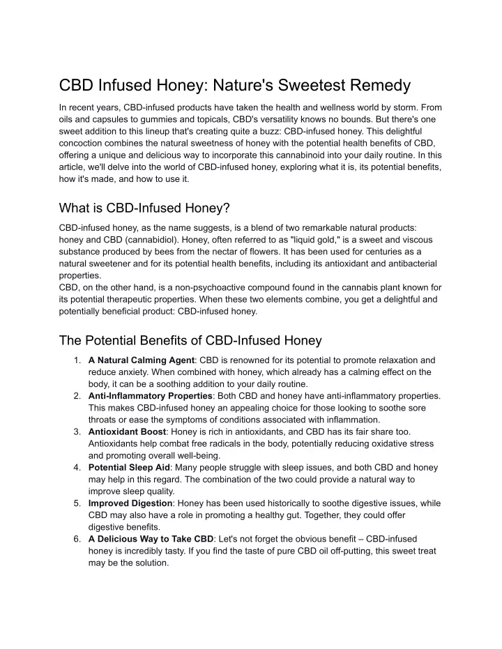 cbd infused honey nature s sweetest remedy