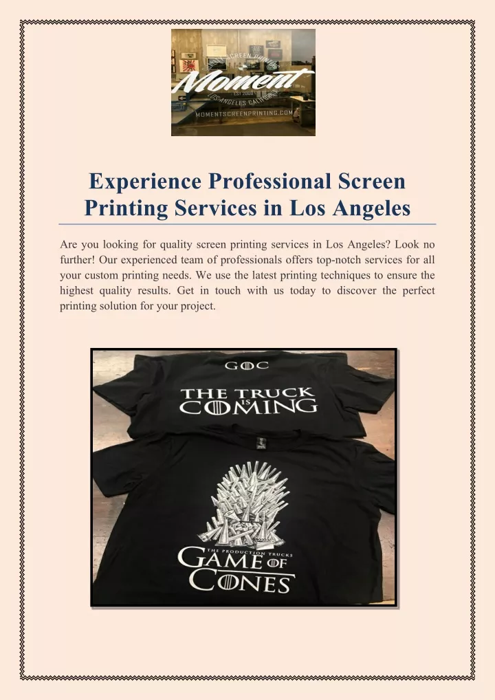 experience professional screen printing services