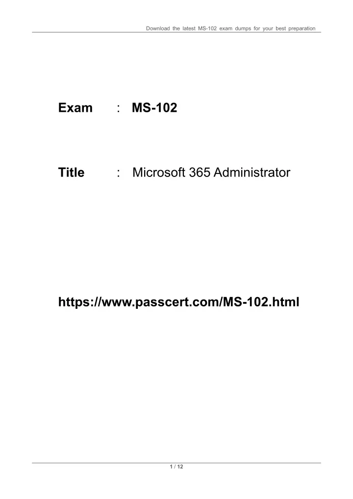 download the latest ms 102 exam dumps for your