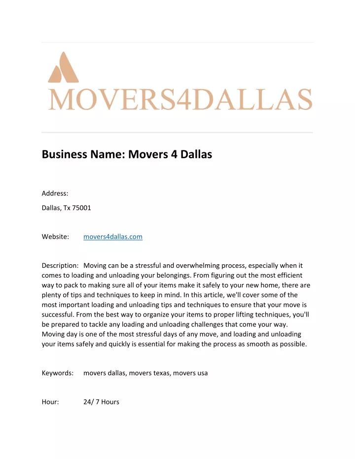 business name movers 4 dallas