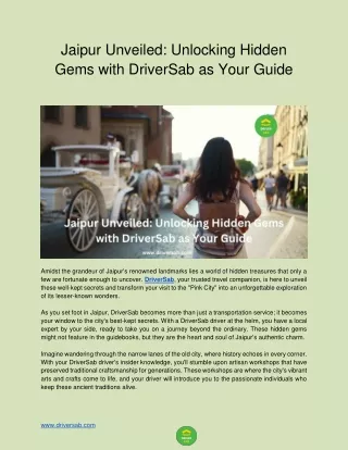 Jaipur Unveiled_ Unlocking Hidden Gems with DriverSab as Your Guide