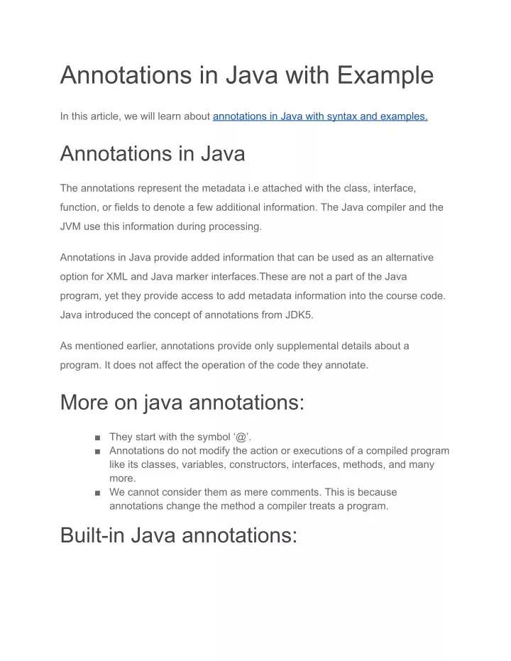 annotations in java with example