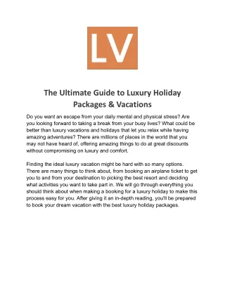 The Ultimate Guide to Luxury Holiday Packages & Vacations