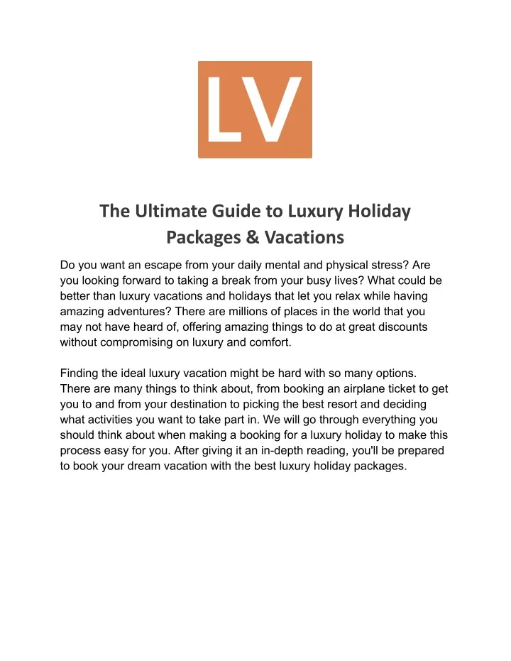 the ultimate guide to luxury holiday packages