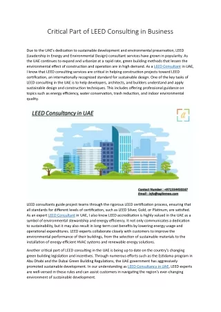 Critical Part of LEED Consulting in Business