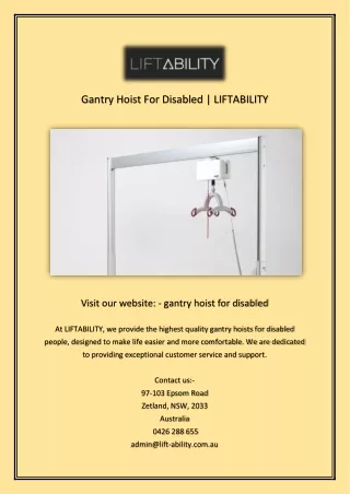 Gantry Hoist For Disabled | LIFTABILITY