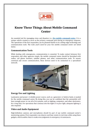 Know These Things About Mobile Command Center