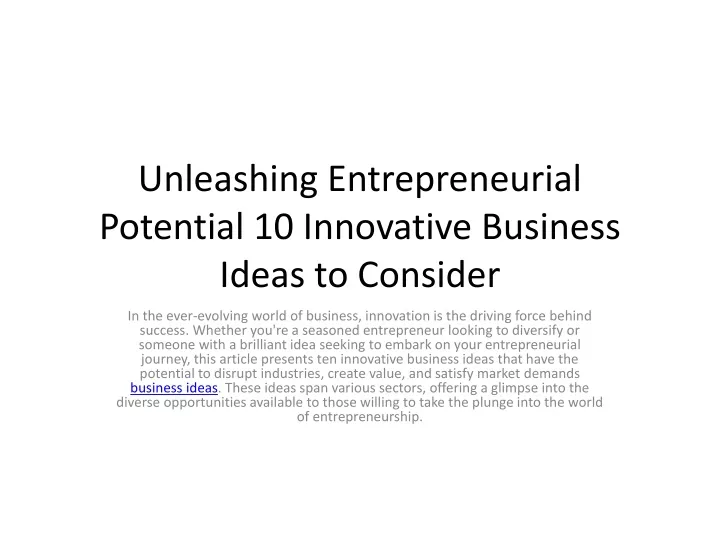 unleashing entrepreneurial potential 10 innovative business ideas to consider