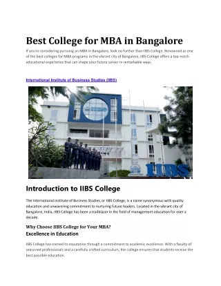 Best College for MBA in Bangalore