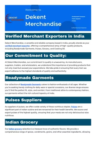 Renowned Merchant Exporters in India