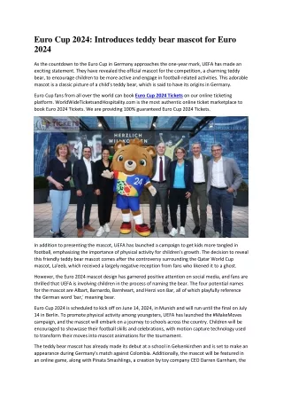 Euro Cup 2024 Introduces teddy bear mascot for Euro 2024
