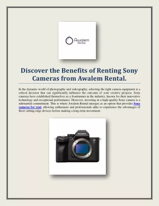 Discover the Benefits of Renting Sony Cameras from Awalem Rental.