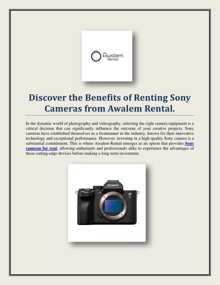 discover the benefits of renting sony cameras