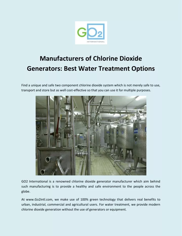manufacturers of chlorine dioxide generators best