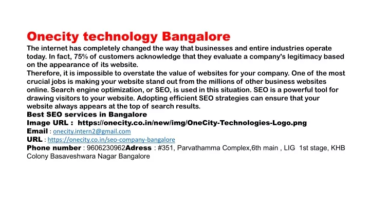 onecity technology bangalore the internet