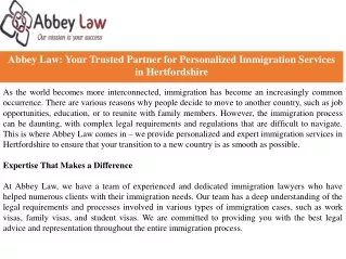 Abbey Law Your Trusted Partner for Personalized Immigration Services in Hertfordshire