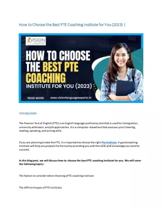 How to Choose the Best PTE Coaching Institute for You (2023) |