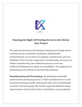 Choosing the Right 3D Printing Service in the USA for Your Project