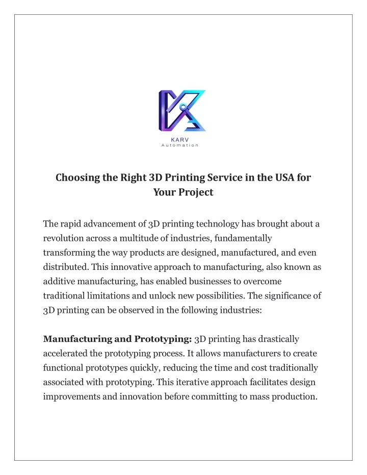 choosing the right 3d printing service