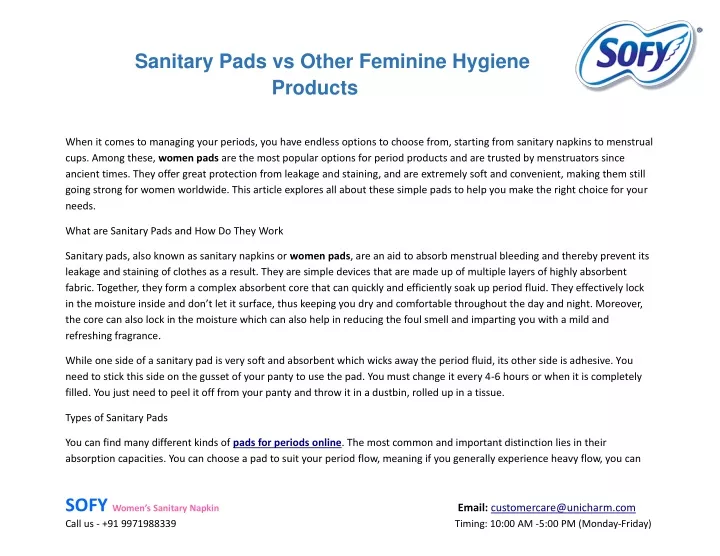 sanitary pads vs other feminine hygiene products