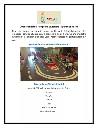 Commercial Indoor Playground Equipment | Oplaysolution.com