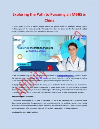 Exploring the Path to Pursuing an MBBS in China