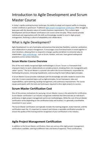 Introduction to Agile Development and Scrum Master Course