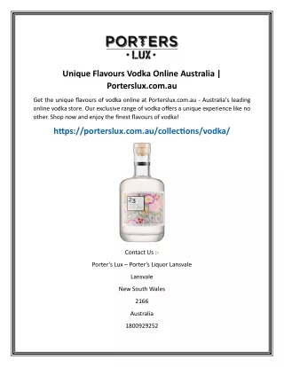 Unique Flavours Vodka Online Australia  Porterslux.com.au