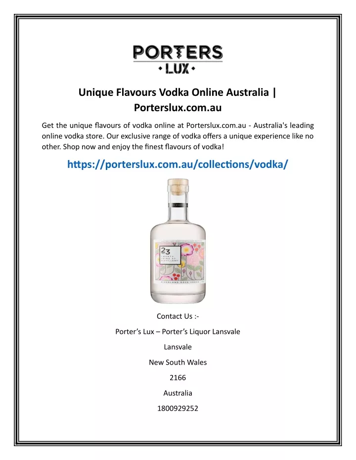 unique flavours vodka online australia porterslux