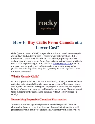 How to Buy Cialis From Canada at a Lower Cost