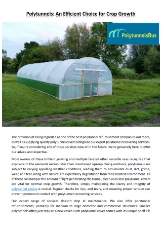 Polytunnels: An Efficient Choice for Crop Growth