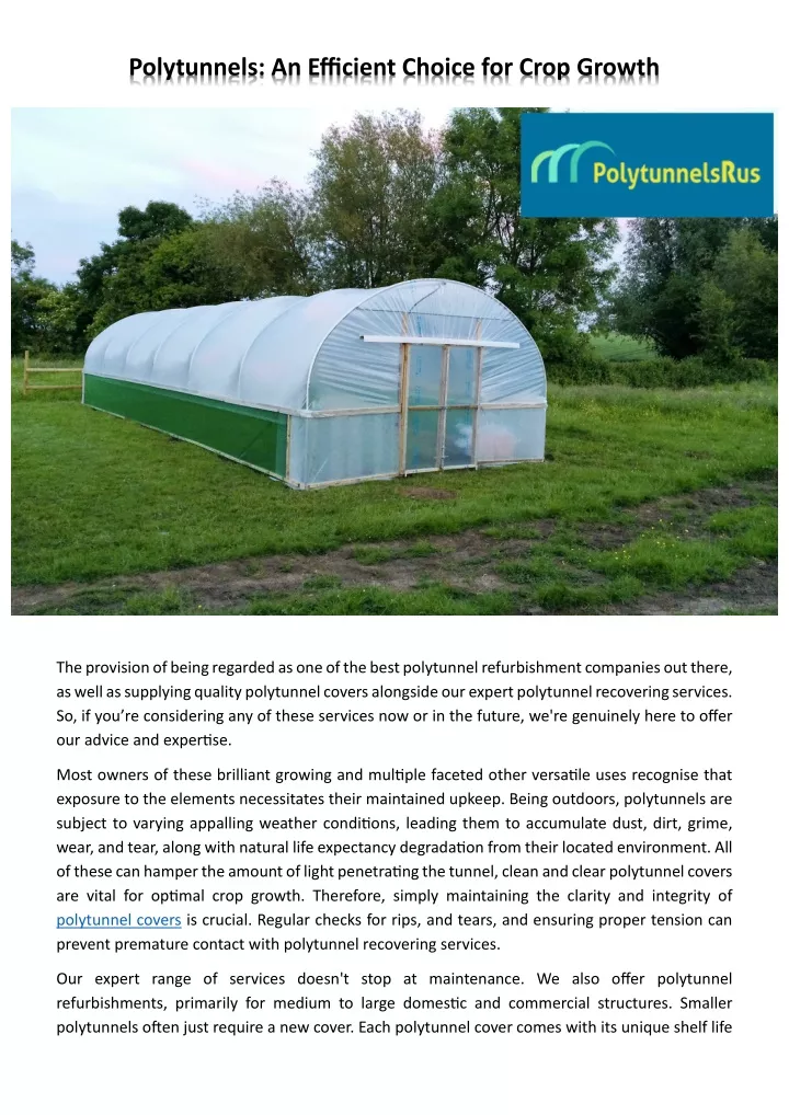 polytunnels an efficient choice for crop growth