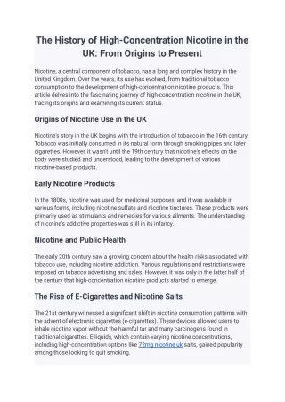 The History of High-Concentration Nicotine in the UK: From Origins to Present