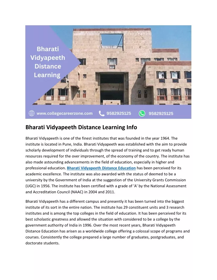 bharati vidyapeeth distance learning info