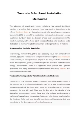 Trends in Solar Panel Installation Melbourne