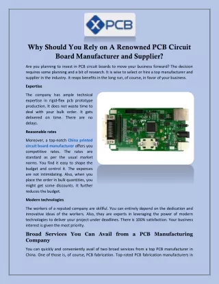 Why Should You Rely on A Renowned PCB Circuit Board Manufacturer and Supplier?
