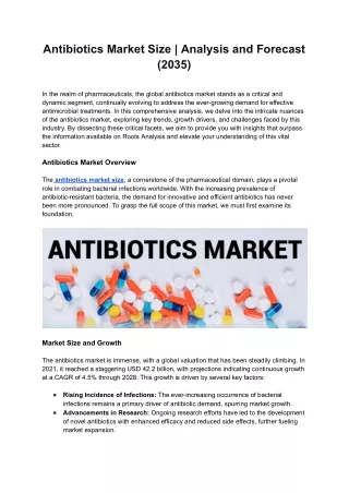 Antibiotics Market Size | Share, Trends| Size (2035)