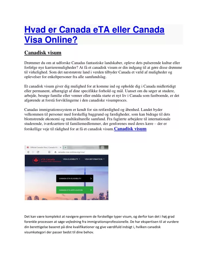 hvad er canada eta eller canada visa online
