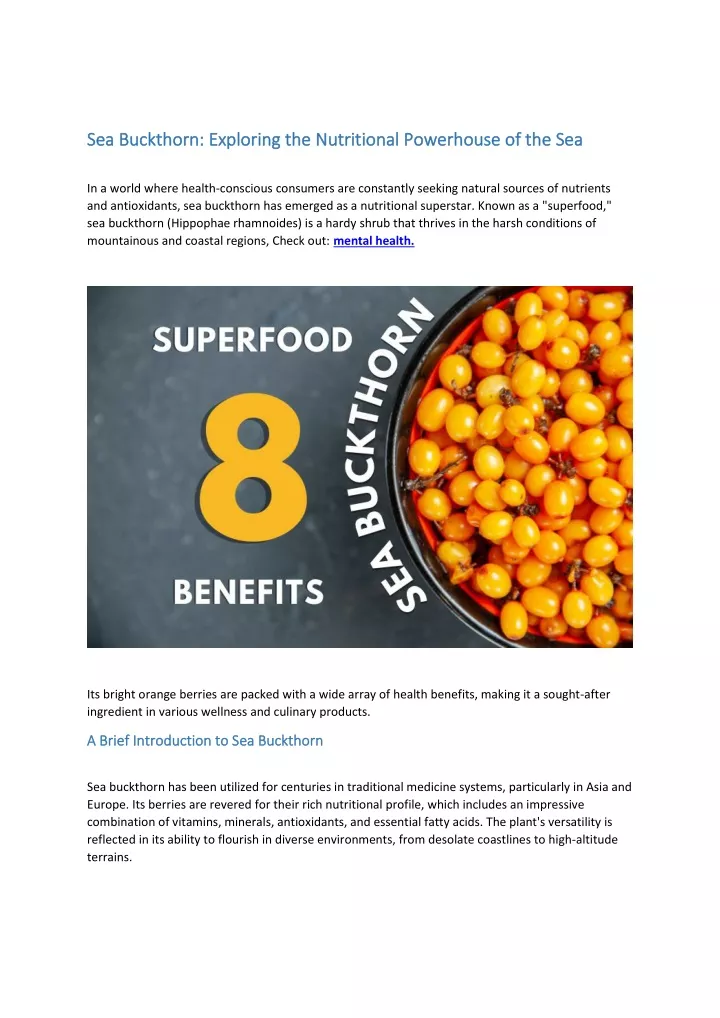 sea buckthorn exploring the nutritional