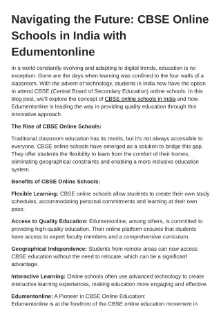 Navigating the Future CBSE Online Schools in India with Edumentonline