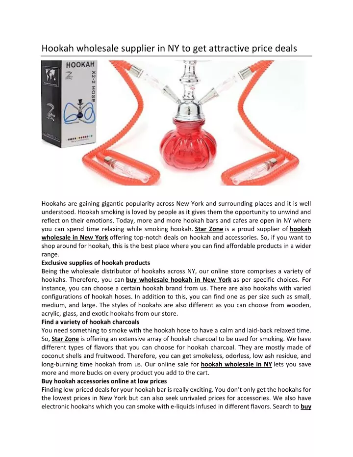 hookah wholesale supplier in ny to get attractive