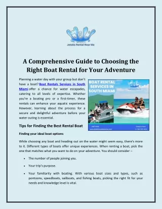 A Comprehensive Guide to Choosing the Right Boat Rental for Your Adventure