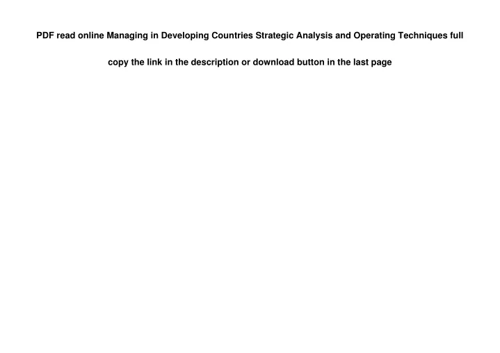 pdf read online managing in developing countries