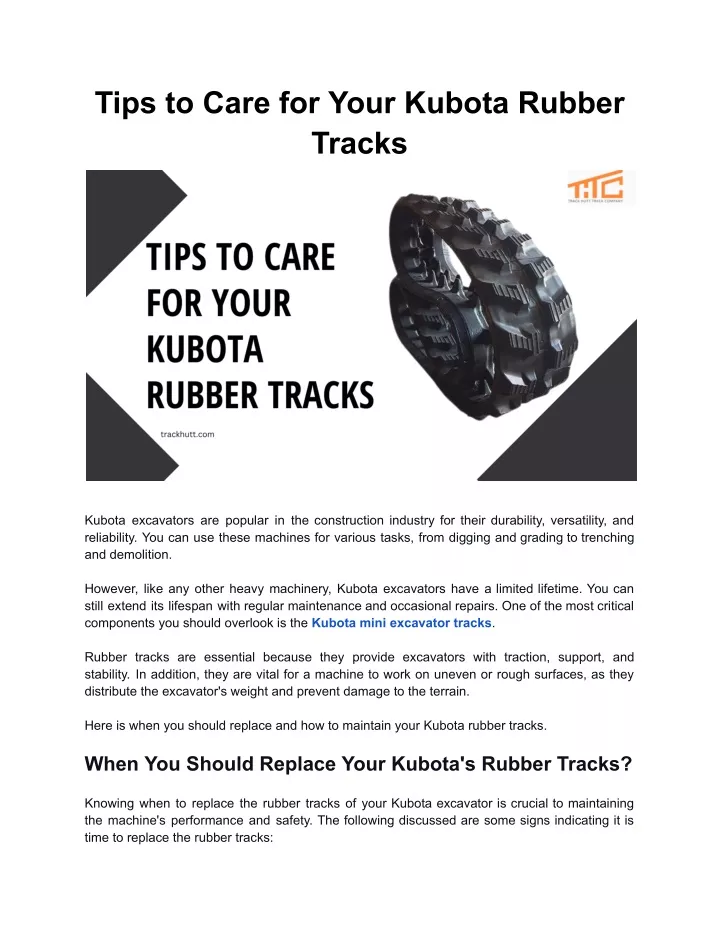 tips to care for your kubota rubber tracks